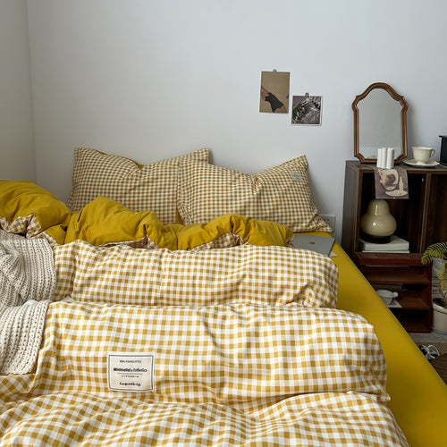 Roomtery Golden Yellow Gingham Bedding Set