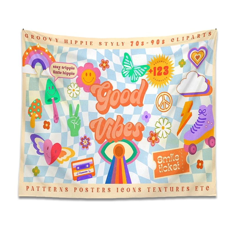 Roomtery Good Vibes Checkered Tapestry