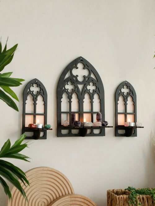 Roomtery Gothic Arch Wooden Wall Shelf Set