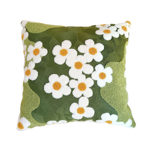 Roomtery Green Garden Daisies Embroidered Cushion Cover