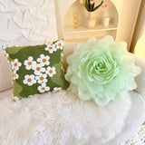 Roomtery Green Garden Daisies Embroidered Cushion Cover, view 3