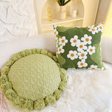 Roomtery Green Garden Daisies Embroidered Cushion Cover, view 4