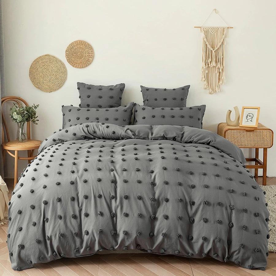 Roomtery Grey Pom Pom Bedding Set