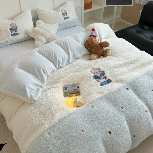 Roomtery Happy Bear Fluffy Sherpa Bedding Set