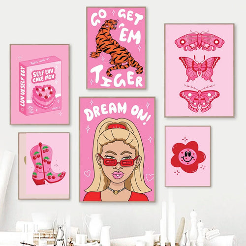 Roomtery Hot Pink Girly Canvas Posters