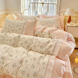 Roomtery Kawaii Grandma Pink Plaid Bedding Duvet Cover Set, view 3