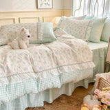 Roomtery Kawaii Grandma Blue Plaid Bedding Duvet Cover Set, view 4