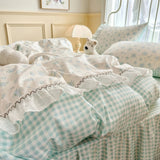 Roomtery Kawaii Grandma Blue Plaid Bedding Duvet Cover Set, view 6