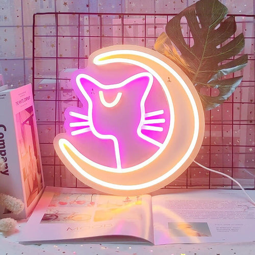 Roomtery Kawaii Moon Cat Neon Sign