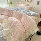 Roomtery Kawaii Pastel Plaid Ruffle Bedding Set, view 2