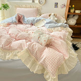 Roomtery Kawaii Pastel Plaid Ruffle Bedding Set, view 6