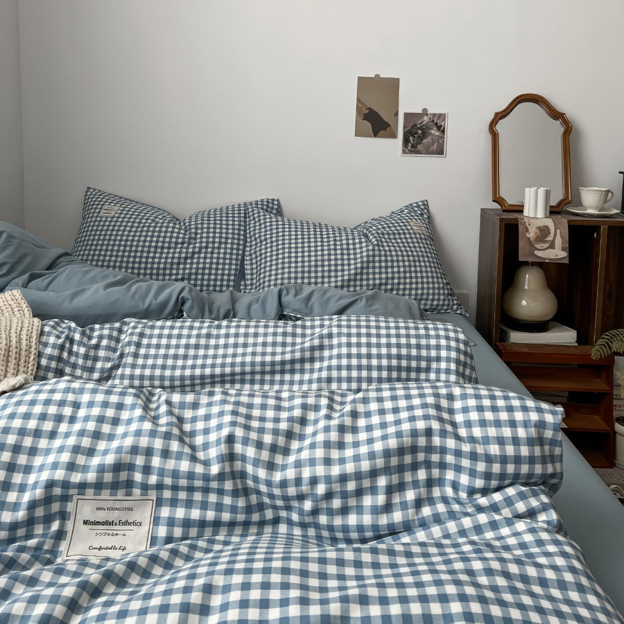 Roomtery Light Blue Gingham Bedding Set