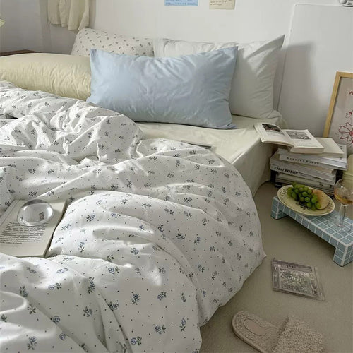 Roomtery Light Blue Tiny Flowers Cotton Bedding Set