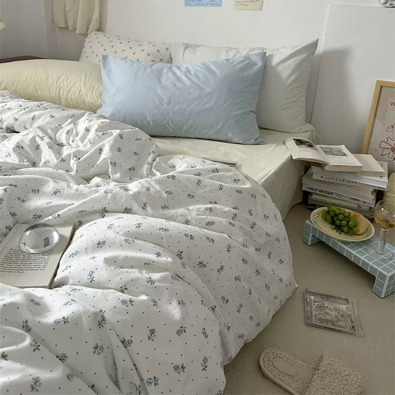 Roomtery Light Blue Tiny Flowers Cotton Bedding Set