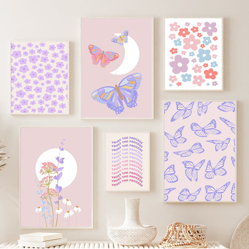 Roomtery Light Purple Butterflies Canvas Posters