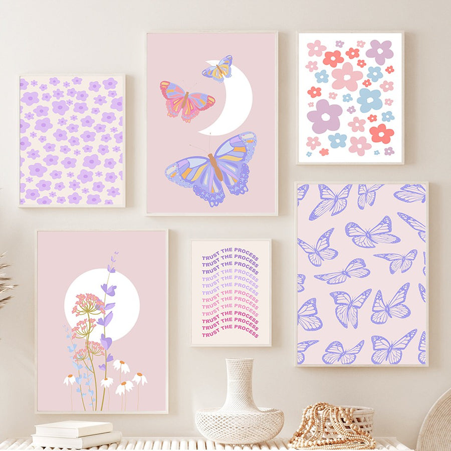 Roomtery Light Purple Butterflies Canvas Posters