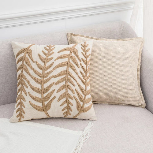 Roomtery Linen Leaves Embroidery Cushion Covers