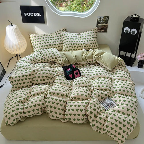 Roomtery Little Green Hearts Pattern Bedding Set