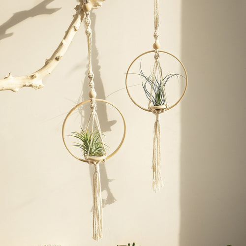 Roomtery Macrame Wooden Circle Plant Hanger