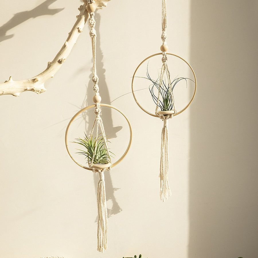 Roomtery Macrame Wooden Circle Plant Hanger