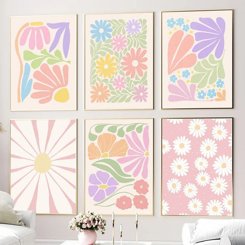 Roomtery Minimalist Aesthetic Pastel Flowers Canvas Posters