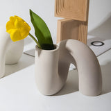 Roomtery Minimalist Curved Tube Ceramic Vase, view 2