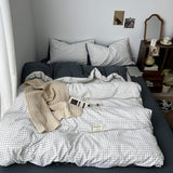 Roomtery Minimalist White Grid Bedding Set, view 5