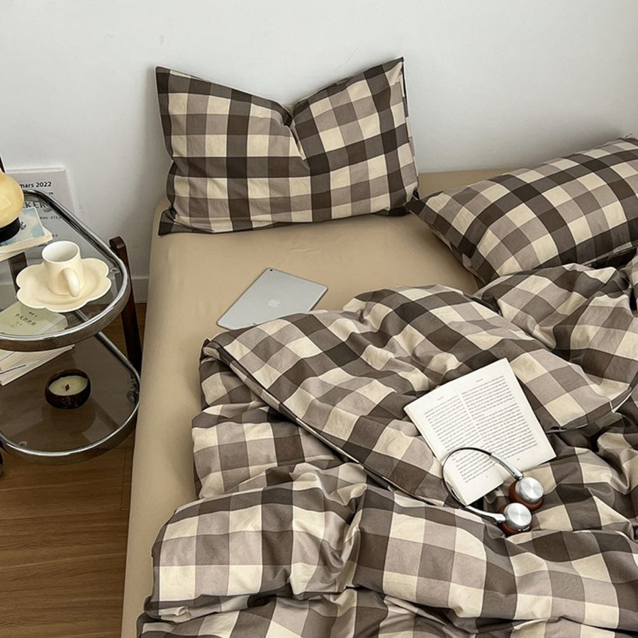 Roomtery Mocha Gingham Check Duvet Cover Set