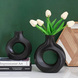 Roomtery Modern Hollow Circle Ceramic Vase, view 2