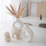 Roomtery Modern Hollow Circle Ceramic Vase, view 3