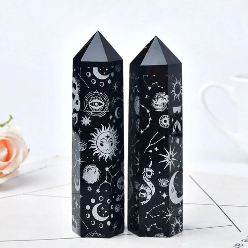 Roomtery Moon Print Plated Obsidian Crystal Tower
