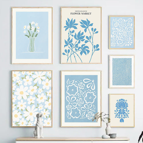 Roomtery Pale Blue Flower Market Canvas Posters