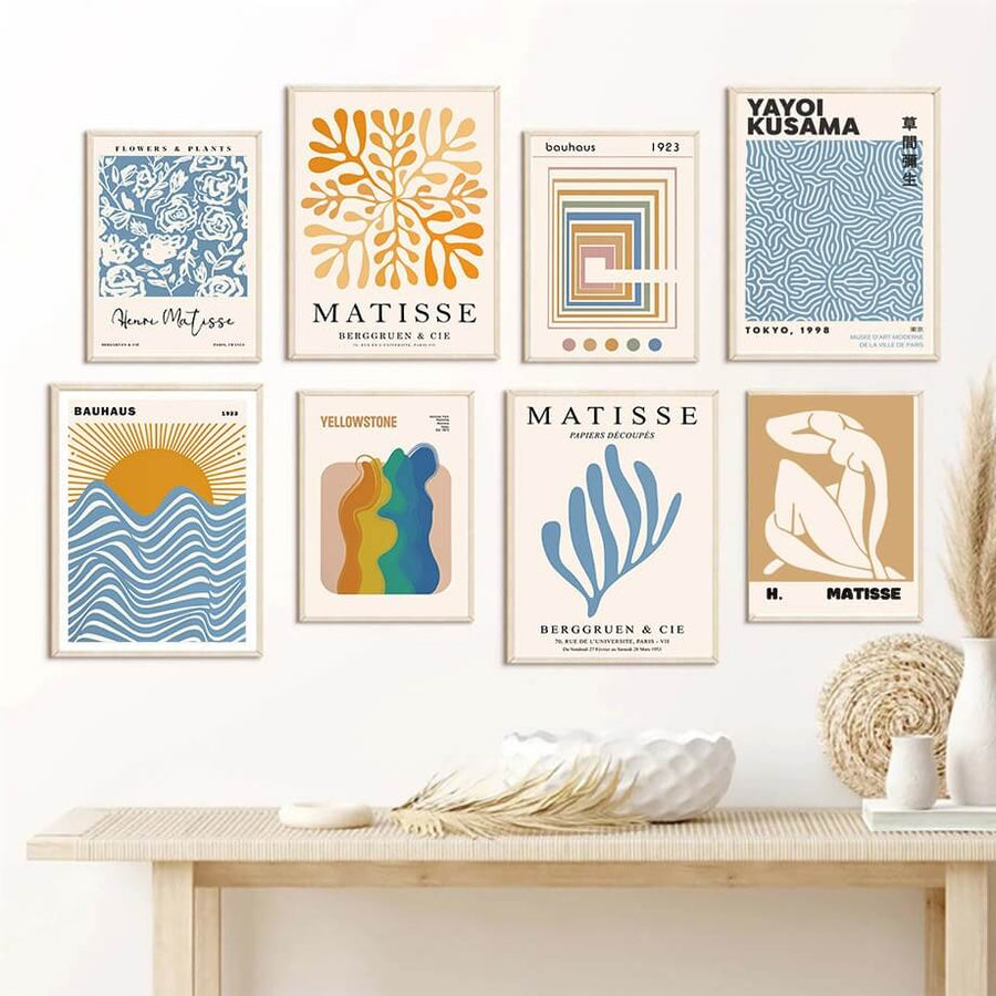 Roomtery Pale Orange & Blue Gallery Wall Canvas Posters