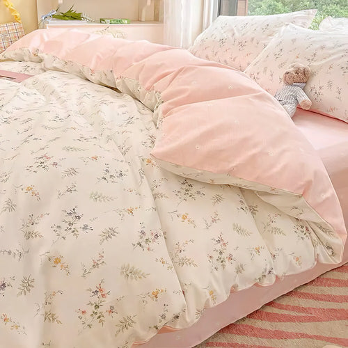 Roomtery Pale Pink Floral Print Bedding Set