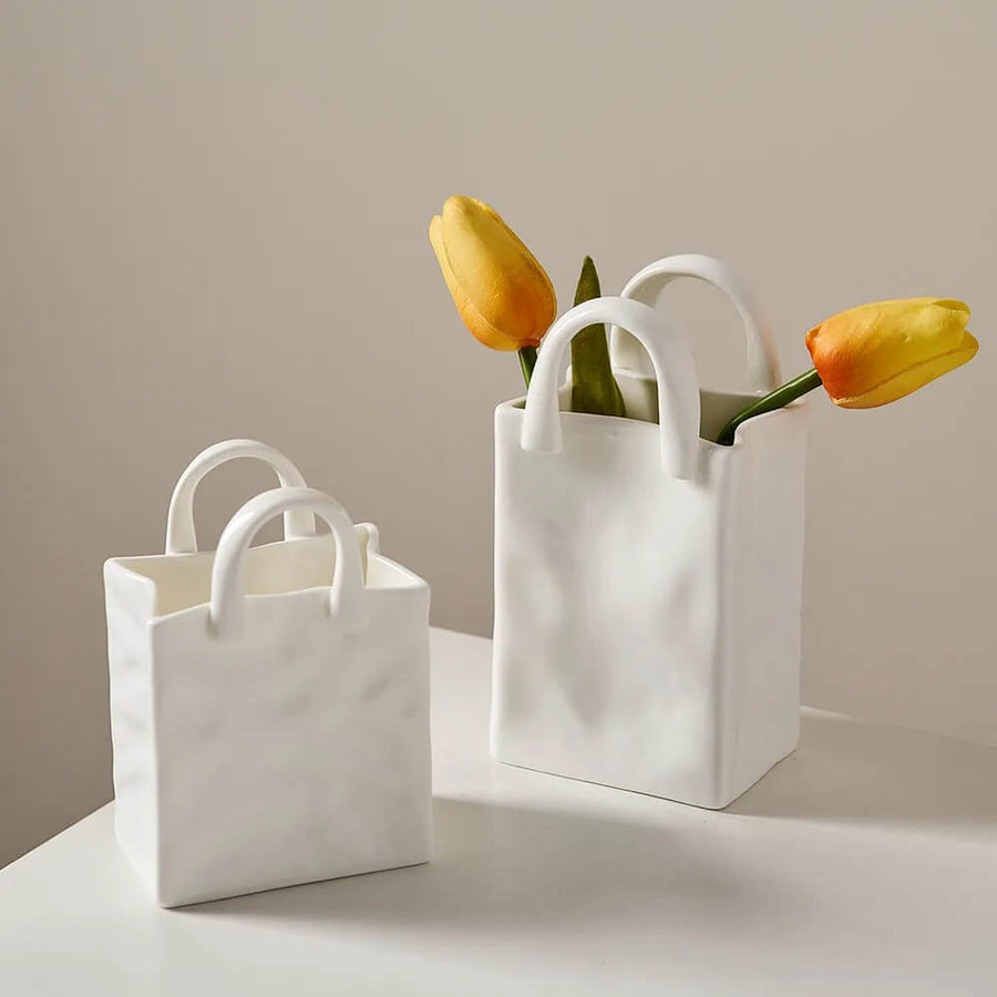 Roomtery Paper Bag Shaped Ceramic Vase