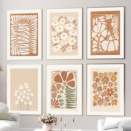 Roomtery Pastel Brown Flowers Canvas Posters