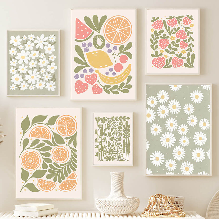 Roomtery Pastel Fruits Gallery Wall Canvas Posters