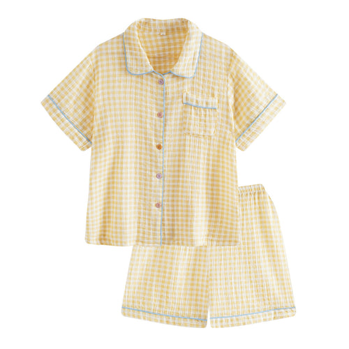Roomtery Short-Sleeve Pastel Gingham Pajama Set