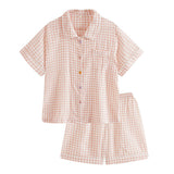 Roomtery Short-Sleeve Pastel Gingham Pajama Set, view 5
