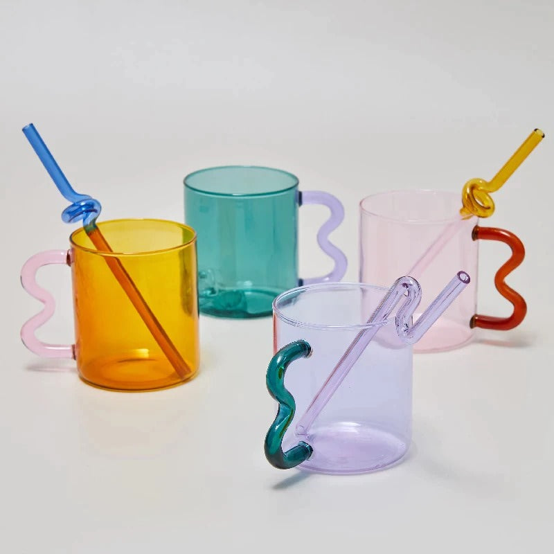 Roomtery Pastel Glass Wavy Handle Mug