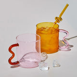 Roomtery Pastel Glass Wavy Handle Mug, view 3
