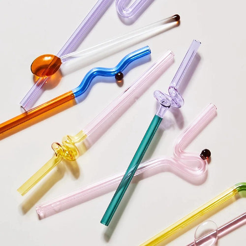 Roomtery Pastel Glass Wavy Straws