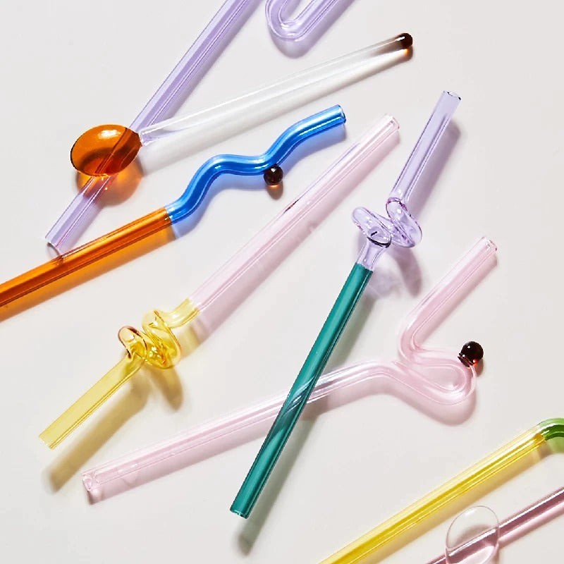 Roomtery Pastel Glass Wavy Straws