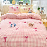Roomtery Pastel Pink Gingham with Bows Bedding Set, view 2
