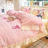 Roomtery Pastel Pink Gingham with Bows Bedding Set, view 4