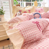 Roomtery Pastel Pink Gingham with Bows Bedding Set, view 5
