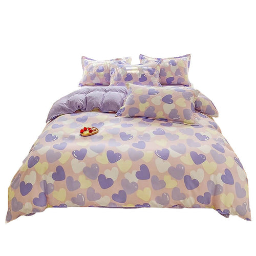 Roomtery Pastel Purple Hearts Bedding Set
