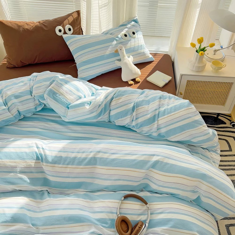 Roomtery Pastel Retro Striped Bedding Set