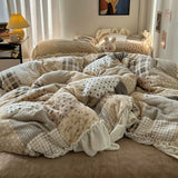 Roomtery Patchwork Ruffle Plush Fleece Winter Bedding Set, view 2