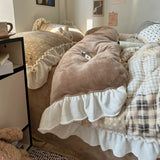 Roomtery Patchwork Ruffle Plush Fleece Winter Bedding Set, view 3